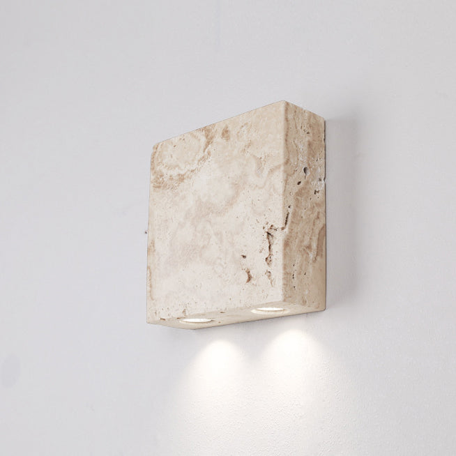 Traditional Japanese Square Yellow Travertine Glass 2-Light Wall Sconce Lamp For Bedroom