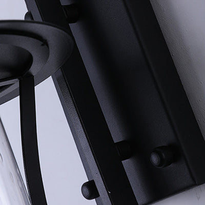 Aplique de pared de 1 luz con pantalla de vidrio, marco de hardware rectangular, cilindro impermeable chino tradicional para patio exterior 