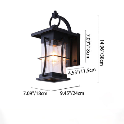 Aplique de pared de 1 luz con pantalla de vidrio, marco de hardware rectangular, cilindro impermeable chino tradicional para patio exterior 