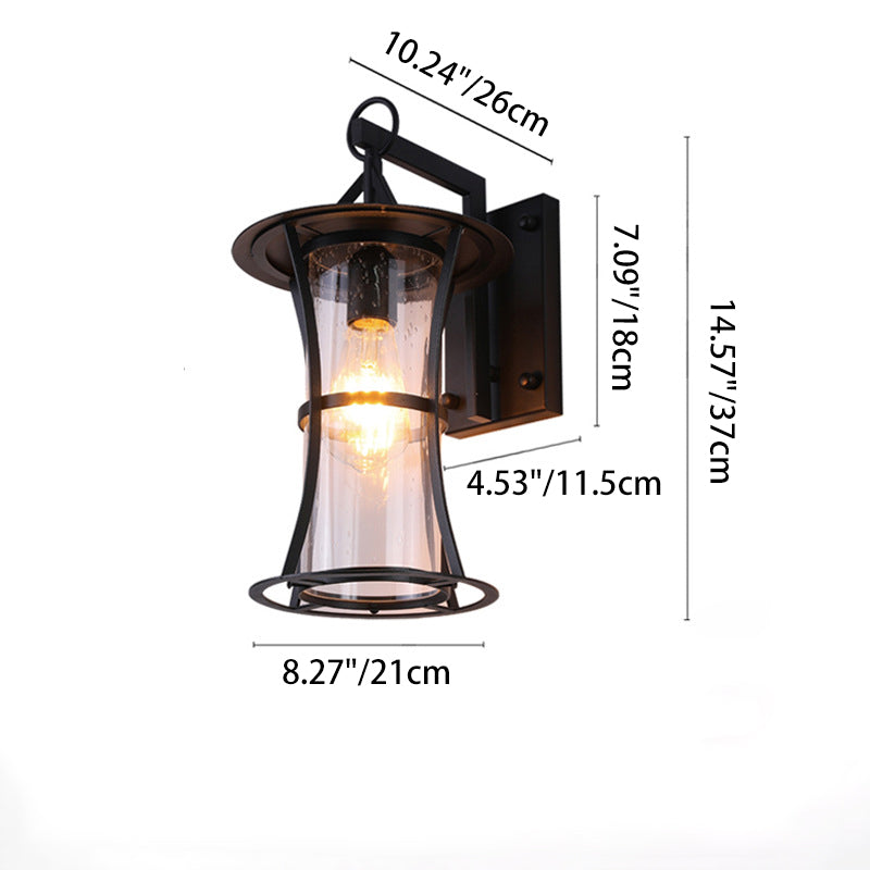 Aplique de pared de 1 luz con pantalla de vidrio, marco de hardware rectangular, cilindro impermeable chino tradicional para patio exterior 