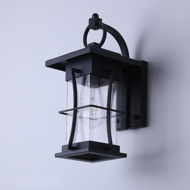 Aplique de pared de 1 luz con pantalla de vidrio, marco de hardware rectangular, cilindro impermeable chino tradicional para patio exterior 