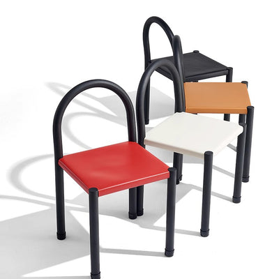 Contemporary Nordic Square Leather Carbon Steel Dining Chair Half Round Backrest For Dining Room