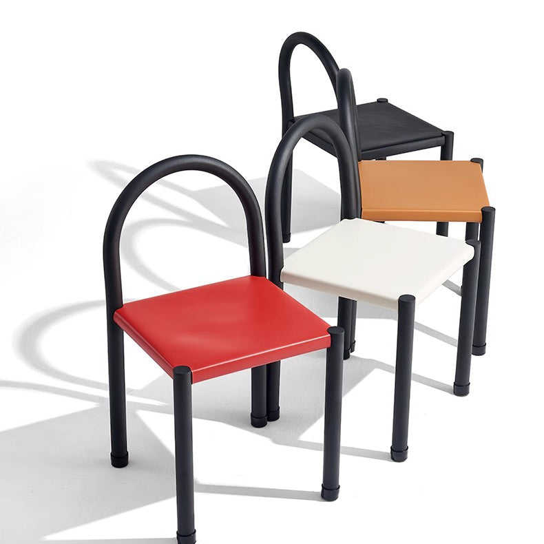 Contemporary Nordic Square Leather Carbon Steel Dining Chair Half Round Backrest For Dining Room