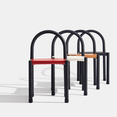Contemporary Nordic Square Leather Carbon Steel Dining Chair Half Round Backrest For Dining Room
