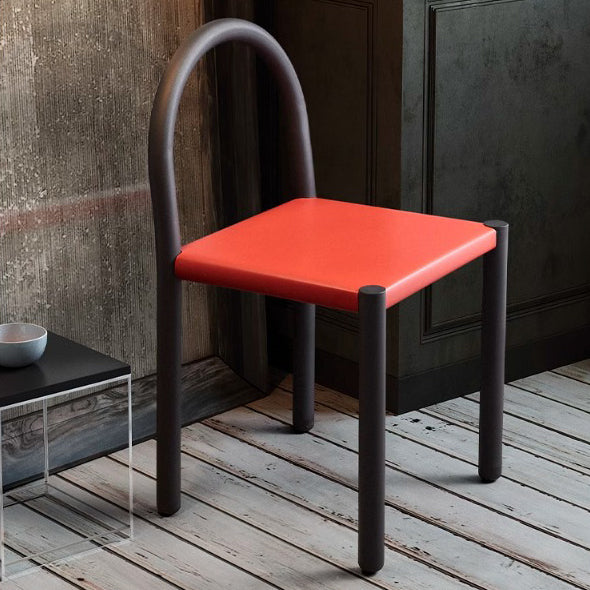 Contemporary Nordic Square Leather Carbon Steel Dining Chair Half Round Backrest For Dining Room