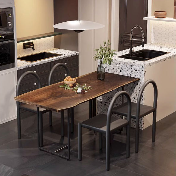 Chaise de salle à manger contemporaine nordique en cuir et acier au carbone, dossier demi-rond, pour salle à manger 