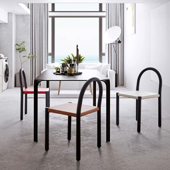 Chaise de salle à manger contemporaine nordique en cuir et acier au carbone, dossier demi-rond, pour salle à manger 