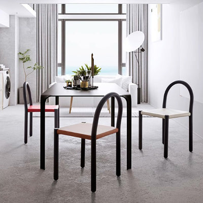 Contemporary Nordic Square Leather Carbon Steel Dining Chair Half Round Backrest For Dining Room
