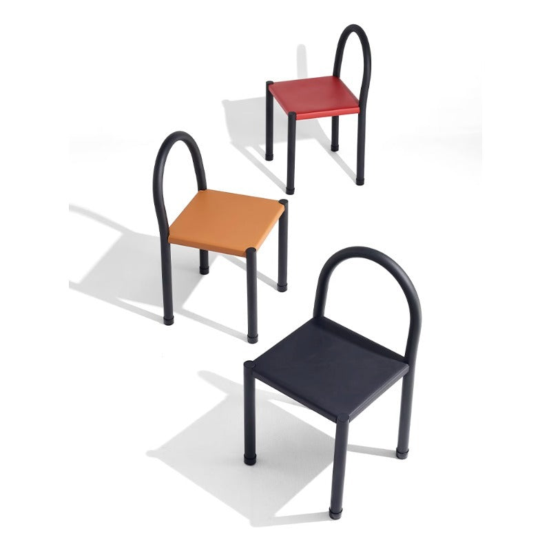 Contemporary Nordic Square Leather Carbon Steel Dining Chair Half Round Backrest For Dining Room