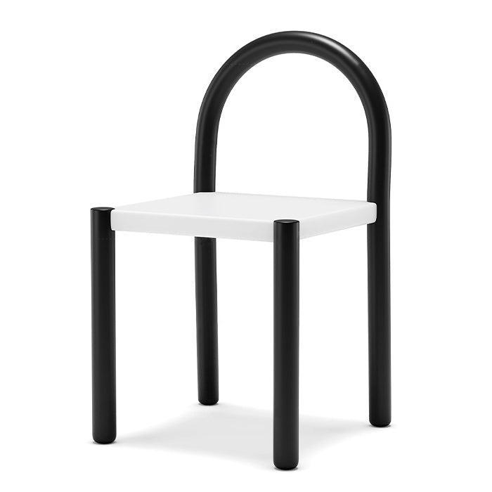 Contemporary Nordic Square Leather Carbon Steel Dining Chair Half Round Backrest For Dining Room