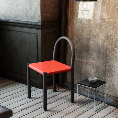 Contemporary Nordic Square Leather Carbon Steel Dining Chair Half Round Backrest For Dining Room