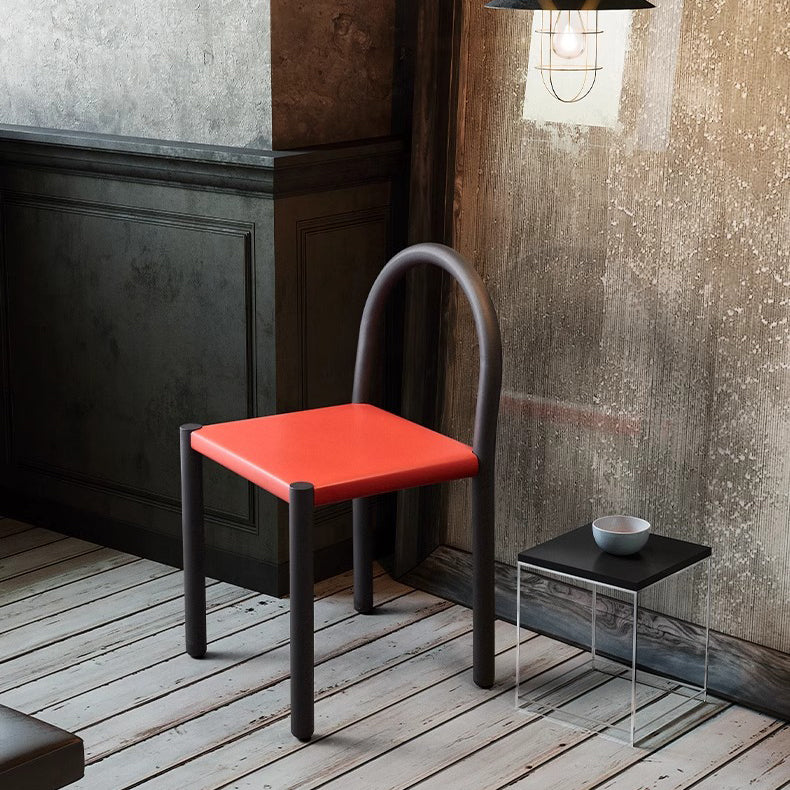 Contemporary Nordic Square Leather Carbon Steel Dining Chair Half Round Backrest For Dining Room