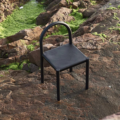 Contemporary Nordic Square Leather Carbon Steel Dining Chair Half Round Backrest For Dining Room