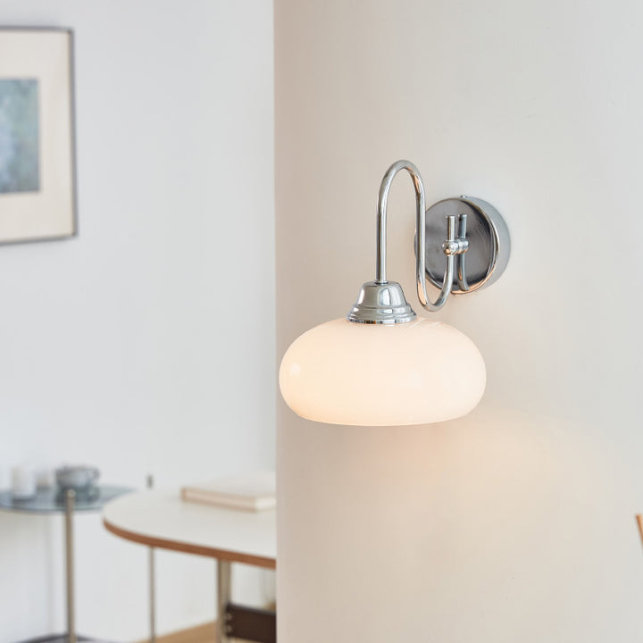 Lámpara de pared con aplique de 1 luz de cristal de hierro ovalado con poste curvado francés tradicional para sala de estar 
