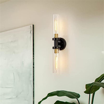 Moderner minimalistischer Zylinder Glas Eisen Schirm 2-Licht Waschtischlampe Wandleuchte für Badezimmer 