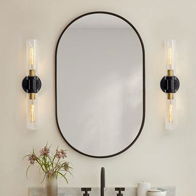 Moderner minimalistischer Zylinder Glas Eisen Schirm 2-Licht Waschtischlampe Wandleuchte für Badezimmer 