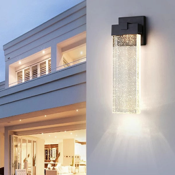 Applique Murale LED Rectangulaire en Aluminium Étanche Minimaliste Moderne avec Cristal à Bulles pour Patio Extérieur 