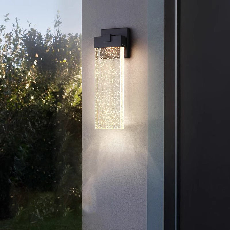 Applique Murale LED Rectangulaire en Aluminium Étanche Minimaliste Moderne avec Cristal à Bulles pour Patio Extérieur 