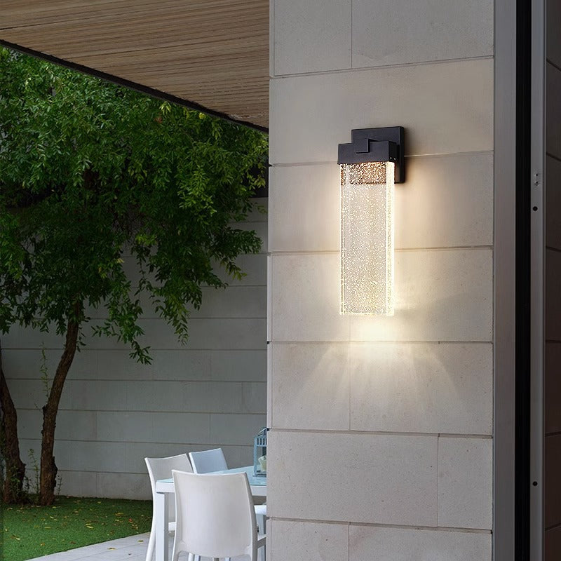 Applique Murale LED Rectangulaire en Aluminium Étanche Minimaliste Moderne avec Cristal à Bulles pour Patio Extérieur 