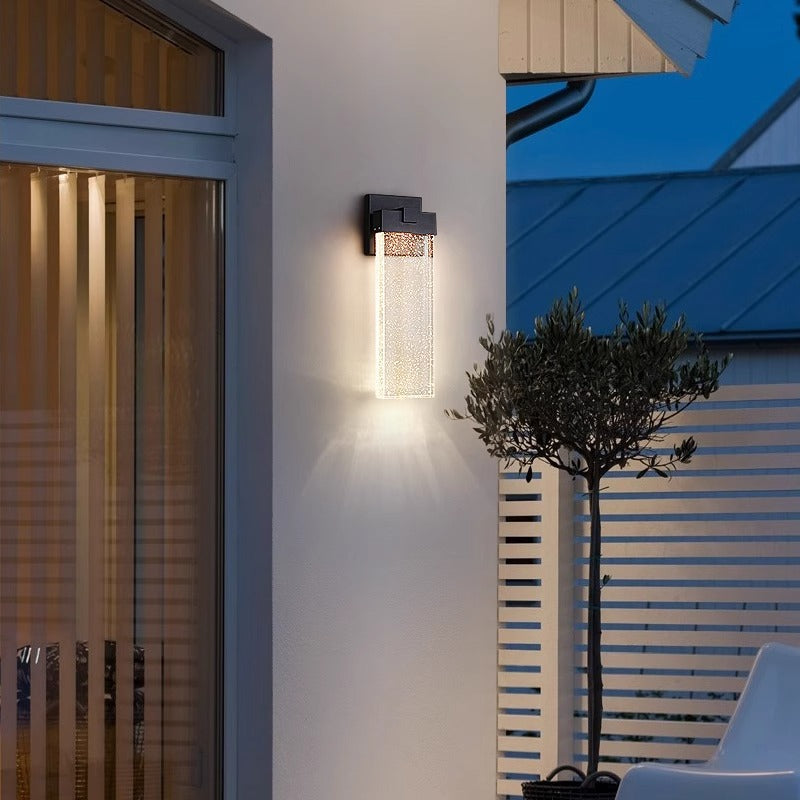 Applique Murale LED Rectangulaire en Aluminium Étanche Minimaliste Moderne avec Cristal à Bulles pour Patio Extérieur 