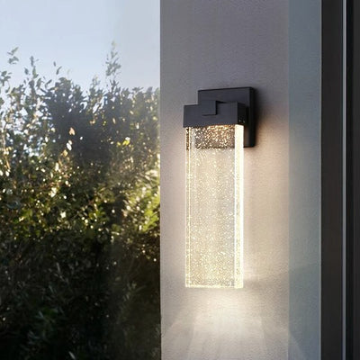Applique Murale LED Rectangulaire en Aluminium Étanche Minimaliste Moderne avec Cristal à Bulles pour Patio Extérieur 