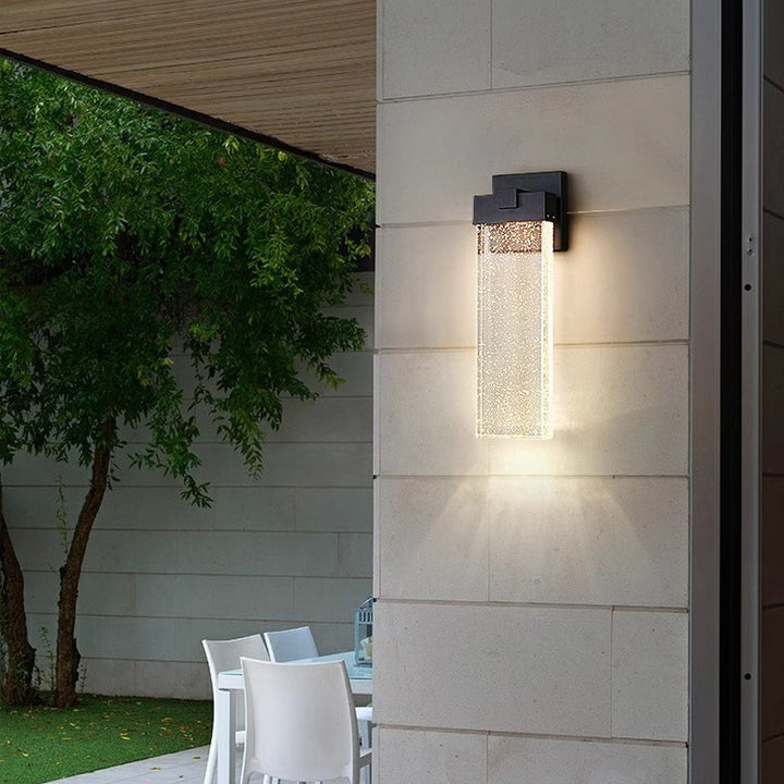 Moderne minimalistische wasserdichte rechteckige Aluminium-Bubble-Kristall-LED-Wandleuchte für die Terrasse im Freien 