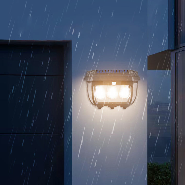 Modern Minimalist Solar Waterproof Rectangular Iron Glass LED Wall Sconce Lamp For Outdoor Patio