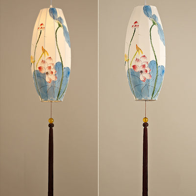 Traditional Chinese Long Oval Lantern Fabric Cover Hardware Frame 1-Light Pendant Light For Dining Room