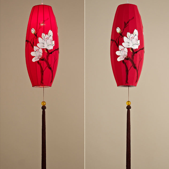 Traditional Chinese Long Oval Lantern Fabric Cover Hardware Frame 1-Light Pendant Light For Dining Room