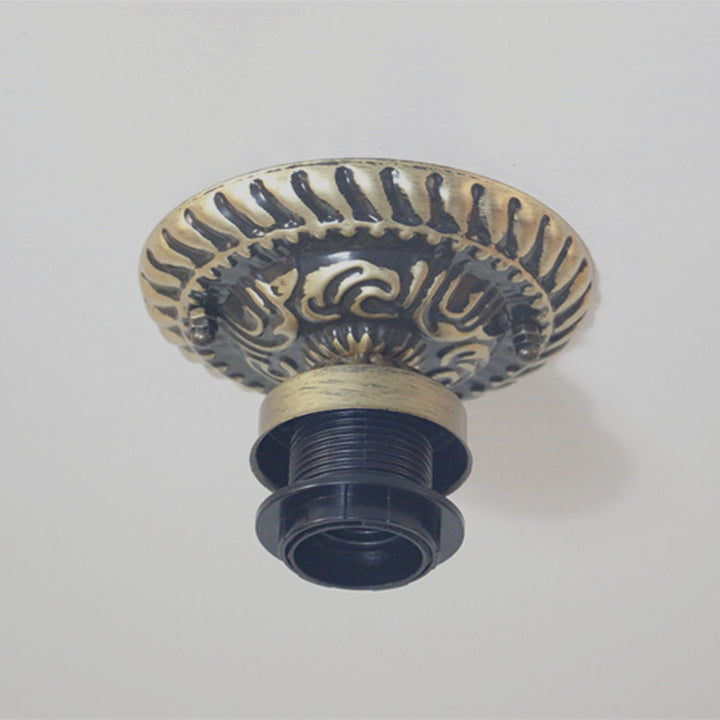 Traditional Tiffany Round Cone Flower Dragonfly Iron Stained Glass 1-Light Semi-Flush Mount Ceiling Light For Living Room