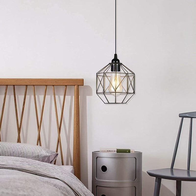 Lampe Suspendue Contemporaine Industrielle Ronde Géométrique en Cage de Fer à 1 Lumière pour Salon 