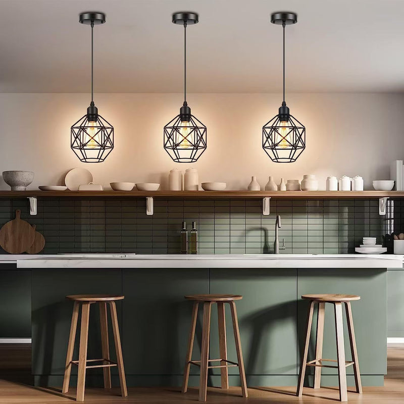 Lampe Suspendue Contemporaine Industrielle Ronde Géométrique en Cage de Fer à 1 Lumière pour Salon 