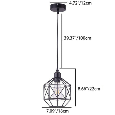 Lampe Suspendue Contemporaine Industrielle Ronde Géométrique en Cage de Fer à 1 Lumière pour Salon 