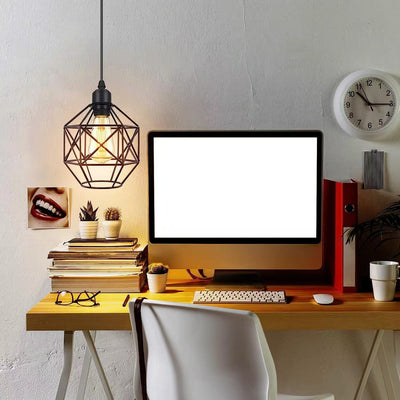Lampe Suspendue Contemporaine Industrielle Ronde Géométrique en Cage de Fer à 1 Lumière pour Salon 