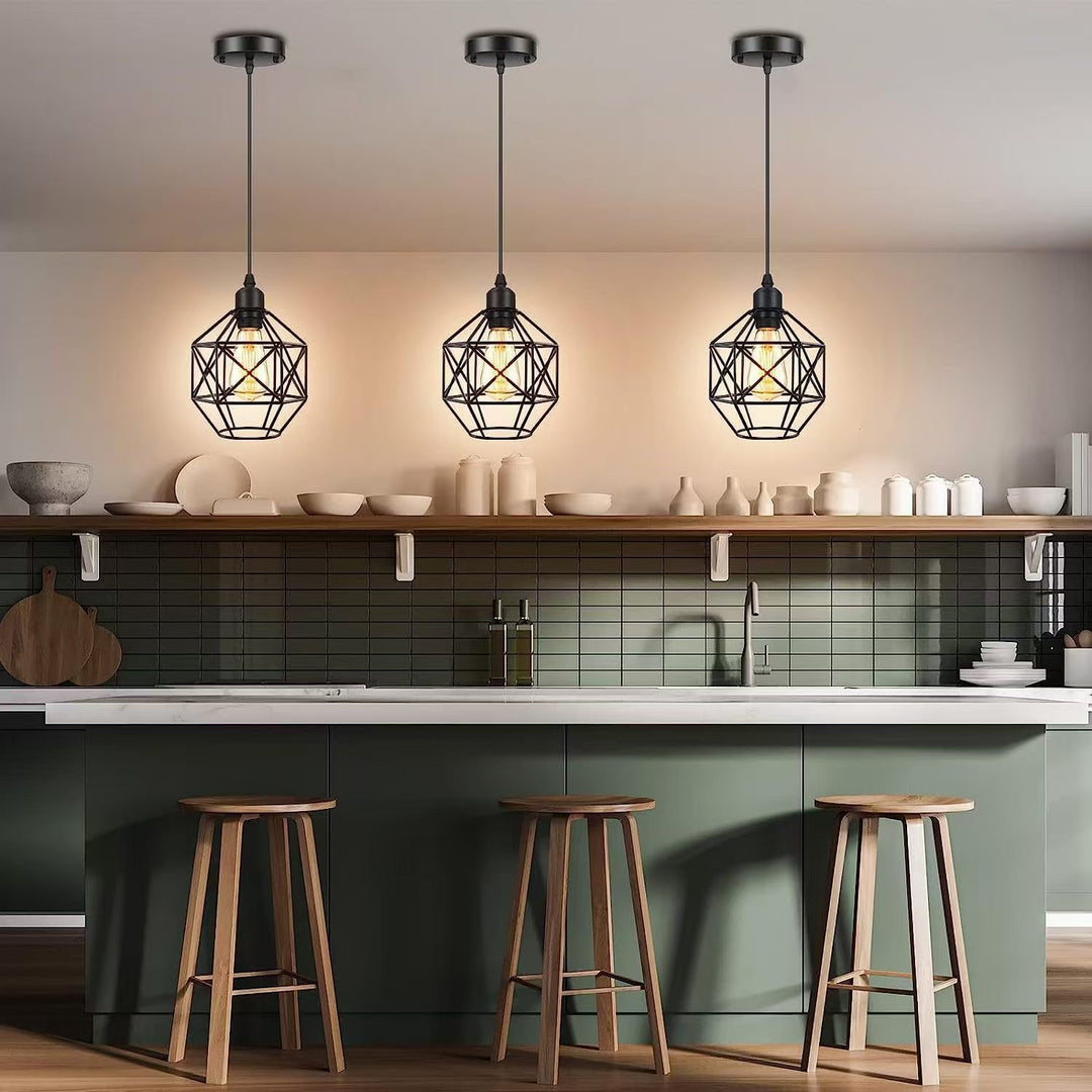 Zeitgenössische industrielle runde geometrische Eisenkäfig 1-Licht Pendelleuchte für Wohnzimmer 
