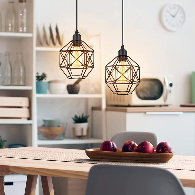 Lampe Suspendue Contemporaine Industrielle Ronde Géométrique en Cage de Fer à 1 Lumière pour Salon 