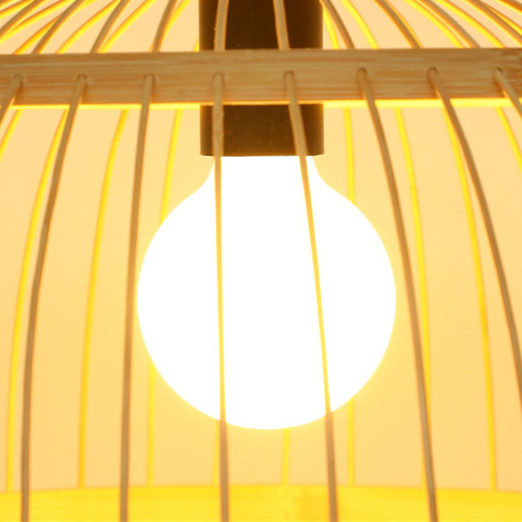 Traditional Chinese Round Line Bamboo 1-Light Pendant Light For Dining Room