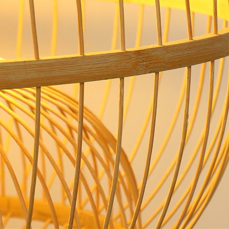 Traditional Chinese Round Line Bamboo 1-Light Pendant Light For Dining Room