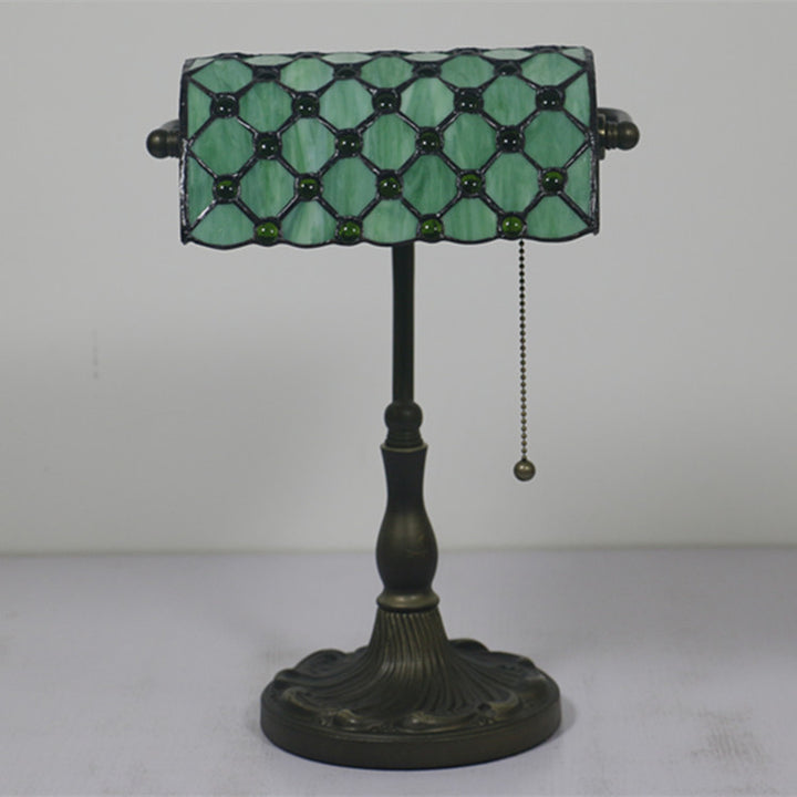 Traditional Tiffany Rectangle Half Cylinder Zinc Stained Glass 1-Light Table Lamp For Bedroom