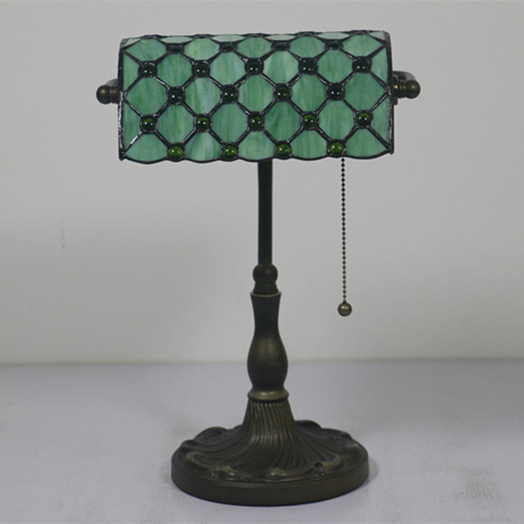 Lampe de Table Traditionnelle Tiffany Rectangle Demi-Cylindre en Verre Zingué avec Vitrail 1 Lumière pour Chambre 