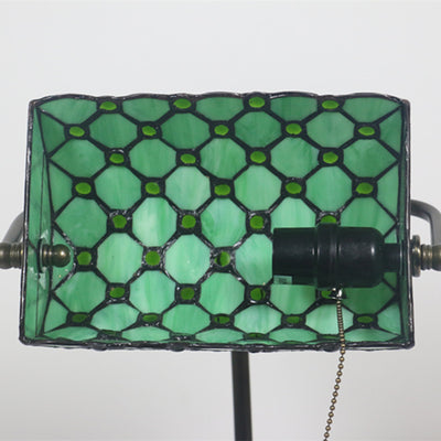 Lampe de Table Traditionnelle Tiffany Rectangle Demi-Cylindre en Verre Zingué avec Vitrail 1 Lumière pour Chambre 