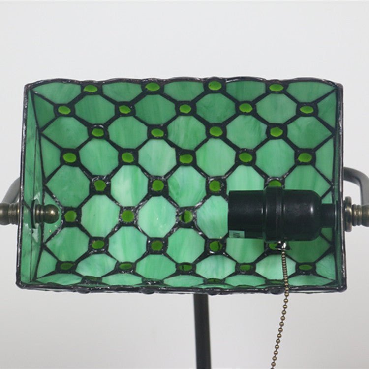 Lampe de Table Traditionnelle Tiffany Rectangle Demi-Cylindre en Verre Zingué avec Vitrail 1 Lumière pour Chambre 