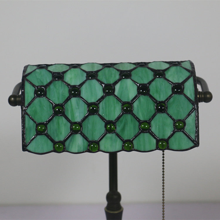 Lampe de Table Traditionnelle Tiffany Rectangle Demi-Cylindre en Verre Zingué avec Vitrail 1 Lumière pour Chambre 