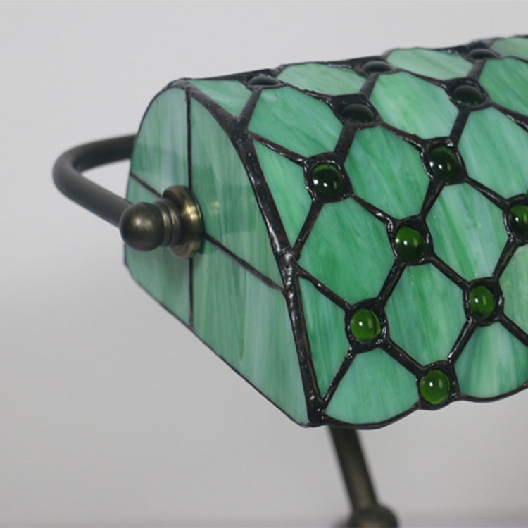 Lampe de Table Traditionnelle Tiffany Rectangle Demi-Cylindre en Verre Zingué avec Vitrail 1 Lumière pour Chambre 