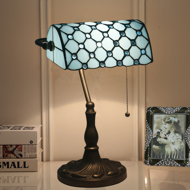 Traditional Tiffany Rectangle Half Cylinder Zinc Stained Glass 1-Light Table Lamp For Bedroom