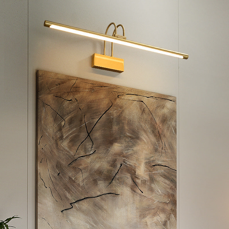 Lámpara de aplique de pared LED de lujo moderno con poste curvado y cilindro de latón para baño 