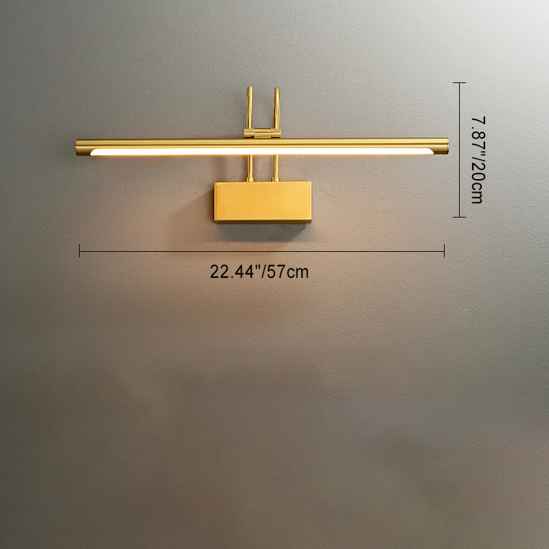 Lámpara de aplique de pared LED de lujo moderno con poste curvado y cilindro de latón para baño 