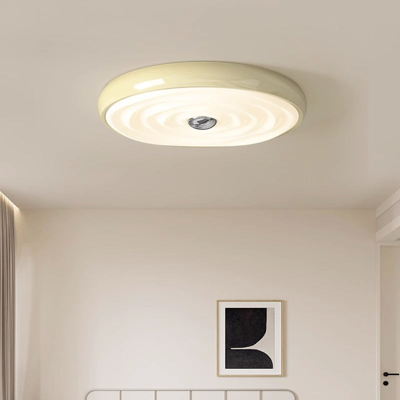 Modern Minimalist Round Water Ripple Iron Acrylic LED Flush Mount Ceiling Light For Bedroom