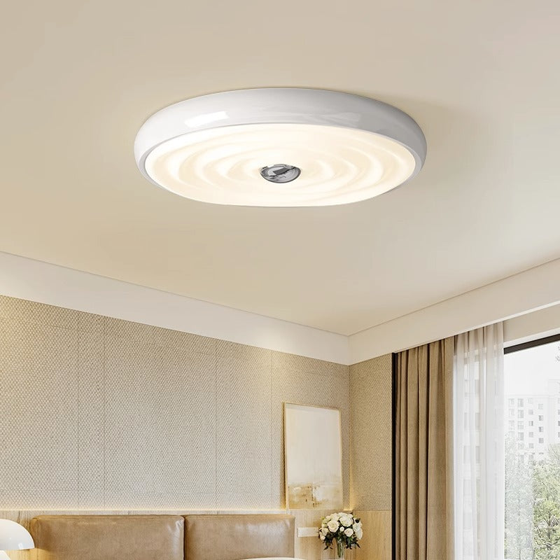 Modern Minimalist Round Water Ripple Iron Acrylic LED Flush Mount Ceiling Light For Bedroom