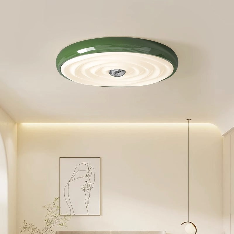 Modern Minimalist Round Water Ripple Iron Acrylic LED Flush Mount Ceiling Light For Bedroom